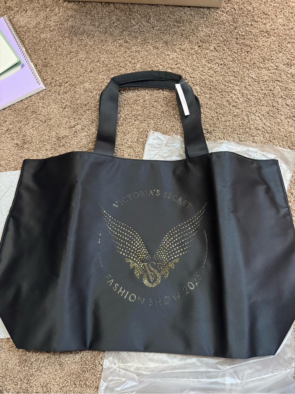 Victoria's Secret Black Tote with Gold Wing Stud Logo